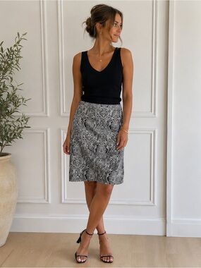 Talbots Classic Black & White Paisley A-Line Skirt-Size 10